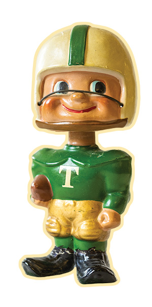Greenie vintage toy bobblehead; a little boy in Tulane football gear