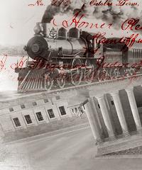 collage of a stream engine train and the Supreme Court building