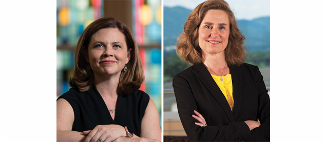 UNIVERSITY LEADERS Tania Tetlow, left, (NC ’92), is the first woman and the first layperson to lead Loyola University New Orleans. Pamela S. Whitten, right, (B ’85), took over at Kennesaw State University, the third-largest university in Georgia, in July.