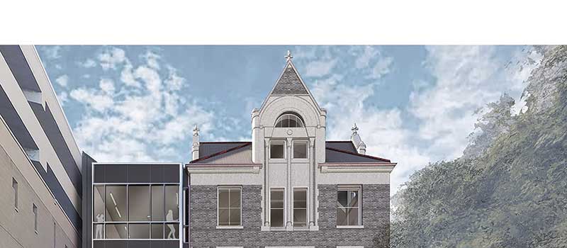 Architectural rendering of Richardson Memorial Hall's renovation plan