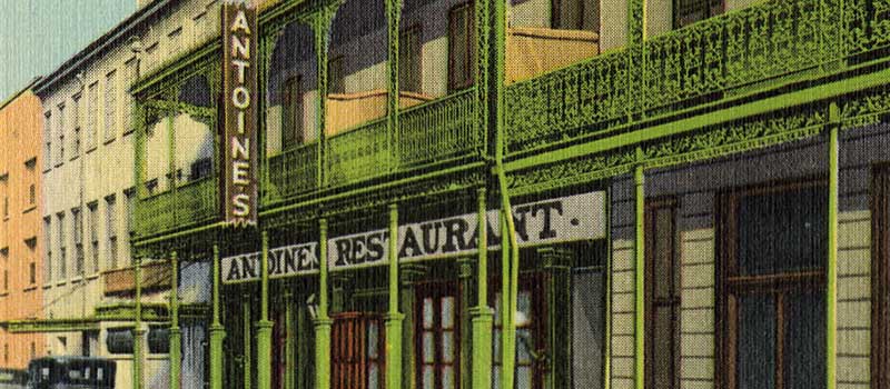 section of a circa 1930 postcard showing Antoine's restaurant