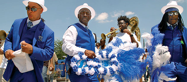 image of a second line parade in New Orleans