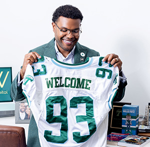 Kenny Welcome with his number 93 Tulane football jersey