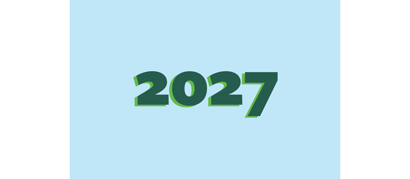 2027 in green type with blue background