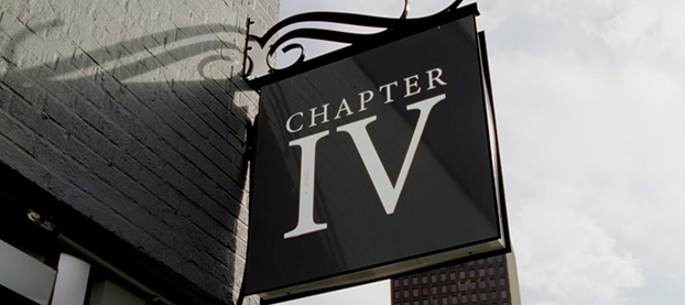 restaurant sign that reads Chapter 5 in roman numerals