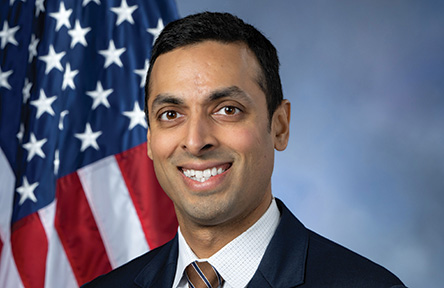 Representative Suhas Subramanyam portrait with American flag in the background