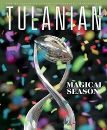 The 2023 Cotton Bowl trophy in the midst of confetti swirling