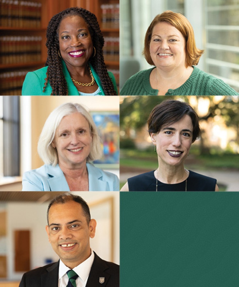 individual portraits of Marcilynn Burke, Sarah Cunningham, Susan Davies, Ilianna Kwaske and Hridesh Rajan