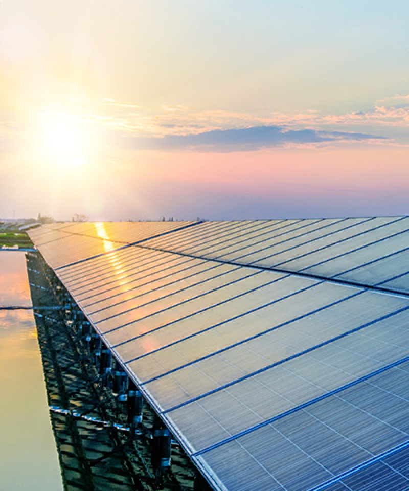 solar panels at sunset