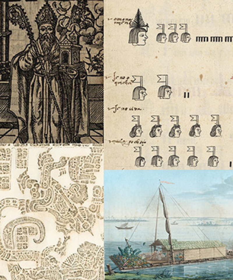 grid of images from manuscripts and paintings from a Latin American library