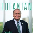 portrait of President Fitts on Tulanian magazine with headline "Together at 10"