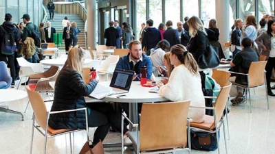 students, teachers and visitors in Goldring Annex thumbnail