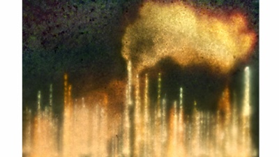 Port Allen lines ghostly yellow industrial plant at night with smoke