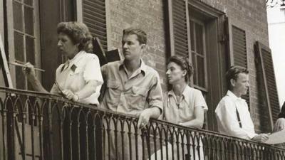 John Clemmer teaches a class on a French Quarter balcony in 1949