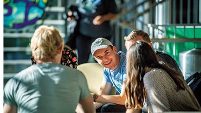 Students get together at a Global Cafe event in the Lavin-Bernick Center.