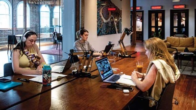 photo of students using wifi in Contemporary Arts Museum after hurricane Ida