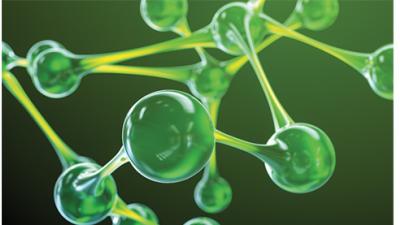 green polymer spheres connected to each other