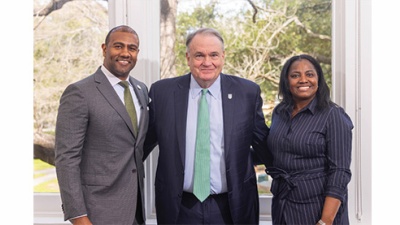 Aulston G. Taylor, Michael A. Fitts and Latasha LaBostrie Skidmore Aulston G. Taylor, Michael A. Fitts and Latasha LaBostrie Skidmore stand together