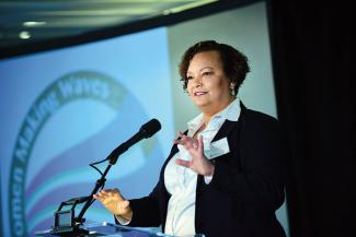 Lisa Jackson speaks at Women Making Waves conference in 2018.