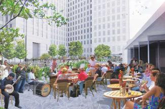 rendering of a renovated courtyard in Charity Hospital