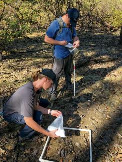 Graduate students Laura Manuel and Ryder Myers conduct fieldwork.