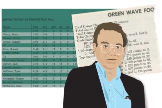 Illustration depicting Gayle Letulle with historic statistics for Tulane athletics. 