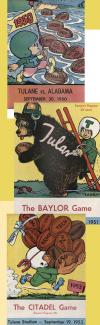 Greenie was featured on vintage covers of football game programs. Cartoons of little boy with footballs of opposing teams and shaving a bear mascot.