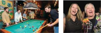 photo of Reunion attendees playing pool and photo of 2 people at Tipping Point 2022