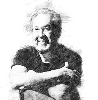 pencil sketch of B. Michael Howard smiling with folded arms
