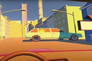 video game scene showing inside a car