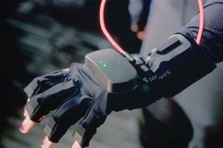 Close-up of hand wearing the motion capture suit