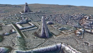 lidar technology image of structures outside of Tikal temples