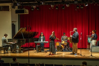 music students perform on a stage
