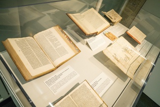 books in a display case at the Latin American Library