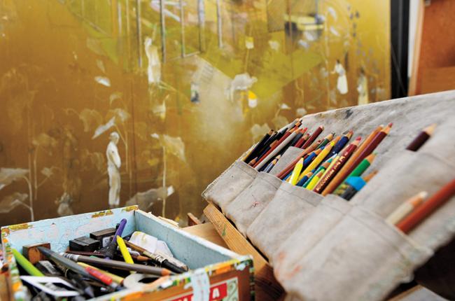 art supplies (color pencils) in a studio