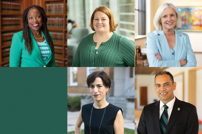 individual portraits of Marcilynn Burke, Sarah Cunningham, Susan Davies, Ilianna Kwaske and Hridesh Rajan