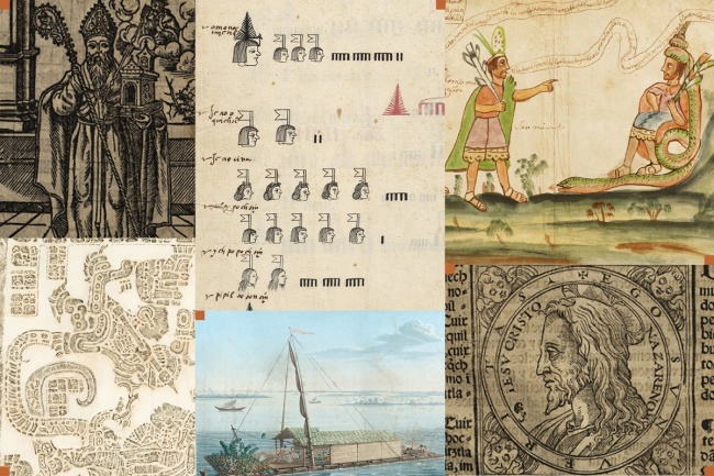 grid of images from manuscripts and paintings from a Latin American library